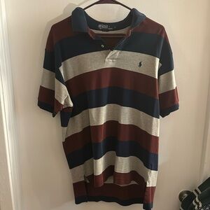 Polo Ralph Lauren Collared Shirt - Short Sleeve - Navy Maroon Gray Striped - L